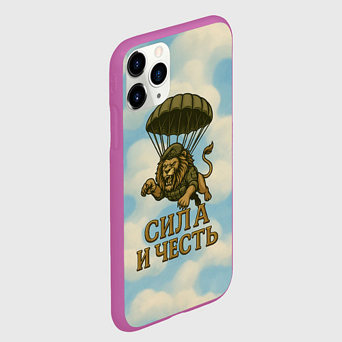 Чехол iPhone 11 Pro матовый Сила и честь лев ВДВ / 3D-Фиолетовый – фото 2