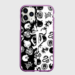 Чехол iPhone 11 Pro матовый Doom anime black pattern, цвет: 3D-фиолетовый