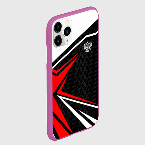 Чехол iPhone 11 Pro матовый Герб России - красный спортивный / 3D-Фиолетовый – фото 2