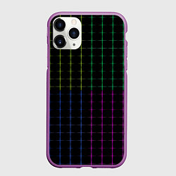 Чехол iPhone 11 Pro матовый Color black multicolored stripes, цвет: 3D-фиолетовый