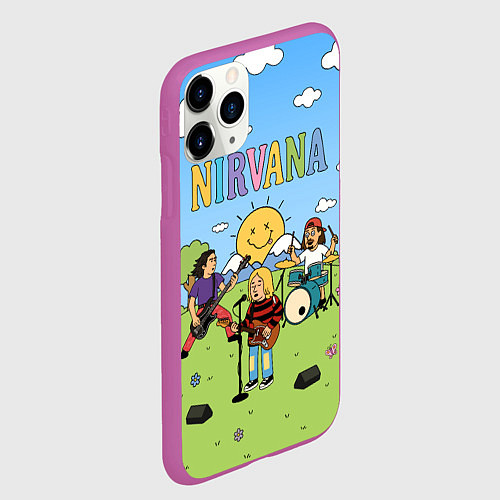 Чехол iPhone 11 Pro матовый Nirvana мультяшный стиль на поляне / 3D-Фиолетовый – фото 2