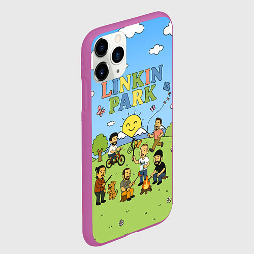 Чехол iPhone 11 Pro матовый Linkin Park мультяшный стиль на поляне / 3D-Фиолетовый – фото 2