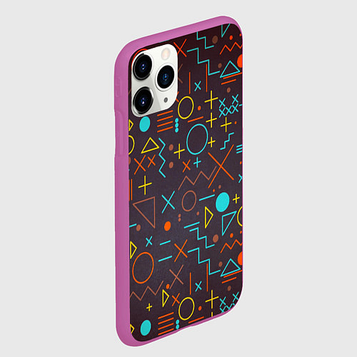 Чехол iPhone 11 Pro матовый Different shapes of geometry / 3D-Фиолетовый – фото 2