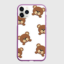 Чехол iPhone 11 Pro матовый Мордашка мишки, цвет: 3D-фиолетовый