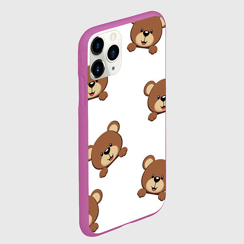 Чехол iPhone 11 Pro матовый Мордашка мишки / 3D-Фиолетовый – фото 2