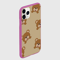 Чехол iPhone 11 Pro матовый Медвежьи мордашки на бежевом, цвет: 3D-фиолетовый — фото 2