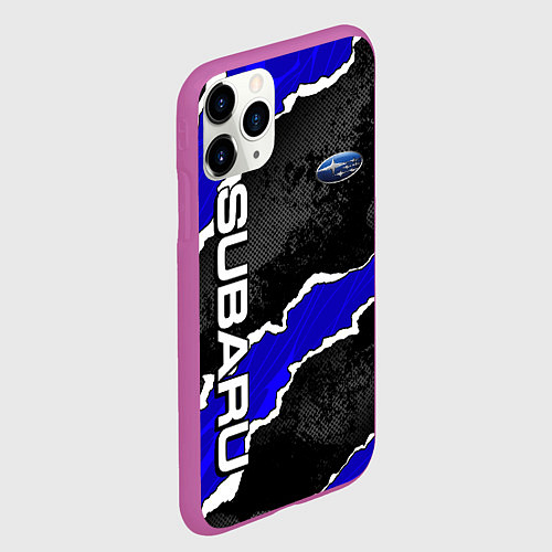 Чехол iPhone 11 Pro матовый Subaru - синий разрыв / 3D-Фиолетовый – фото 2