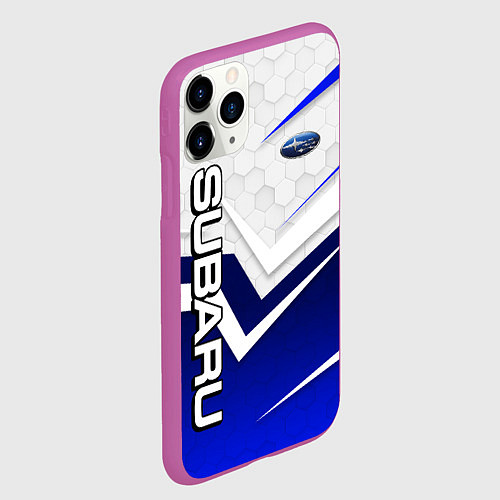 Чехол iPhone 11 Pro матовый Субару - белый и синий / 3D-Фиолетовый – фото 2