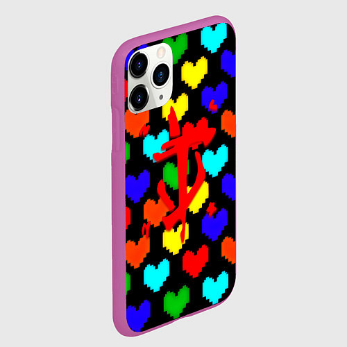 Чехол iPhone 11 Pro матовый Doom love pixel pattern / 3D-Фиолетовый – фото 2