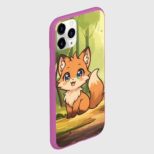 Чехол iPhone 11 Pro матовый Кавайная лисичка - аниме / 3D-Фиолетовый – фото 2