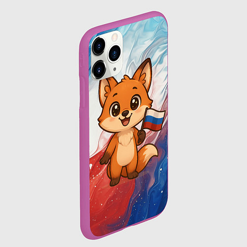 Чехол iPhone 11 Pro матовый Лисенок с флагом России / 3D-Фиолетовый – фото 2