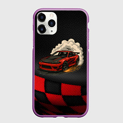 Чехол iPhone 11 Pro матовый Дрифт авто с облаком дыма, цвет: 3D-фиолетовый
