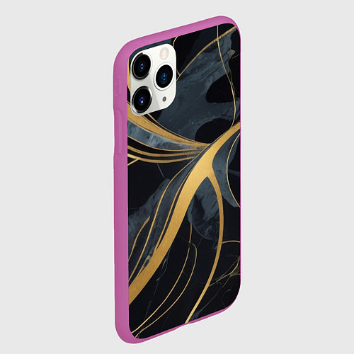 Чехол iPhone 11 Pro матовый Мраморный узор с золотыми полосками / 3D-Фиолетовый – фото 2