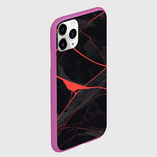 Чехол iPhone 11 Pro матовый Текстура мрамора с красными полосками / 3D-Фиолетовый – фото 2