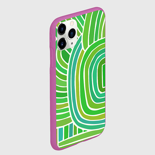 Чехол iPhone 11 Pro матовый Абстрактный узор зеленый / 3D-Фиолетовый – фото 2