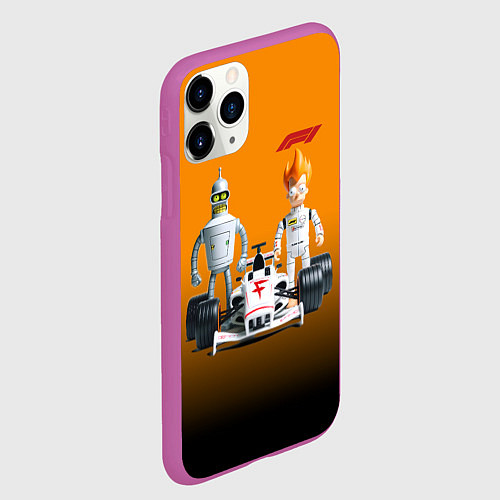 Чехол iPhone 11 Pro матовый Механик Бендер и пилот формулы 1 Фрай / 3D-Фиолетовый – фото 2