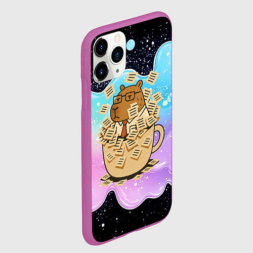 Чехол iPhone 11 Pro матовый Менеджер капибара в кружке в стикерах / 3D-Фиолетовый – фото 2