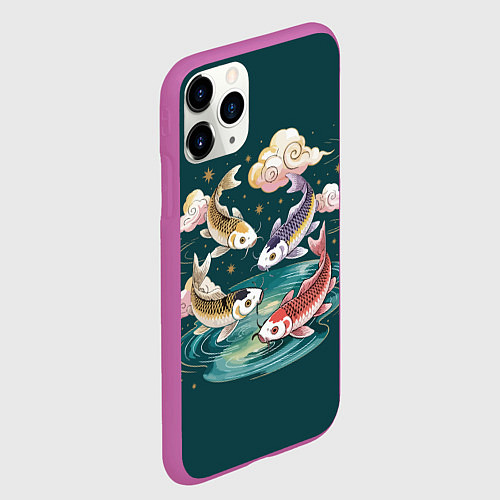 Чехол iPhone 11 Pro матовый Рыбы в облаках над прудом / 3D-Фиолетовый – фото 2
