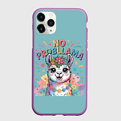 Чехол iPhone 11 Pro матовый Веселая лама с цветами, цвет: 3D-фиолетовый