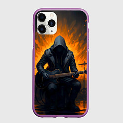 Чехол iPhone 11 Pro матовый Гитарист играющий в пламени, цвет: 3D-фиолетовый