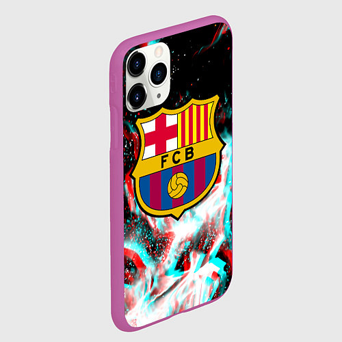 Чехол iPhone 11 Pro матовый Barcelona огонь глитч / 3D-Фиолетовый – фото 2
