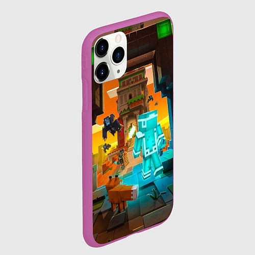 Чехол iPhone 11 Pro матовый Майнкрафт - воин в алмазной броне / 3D-Фиолетовый – фото 2