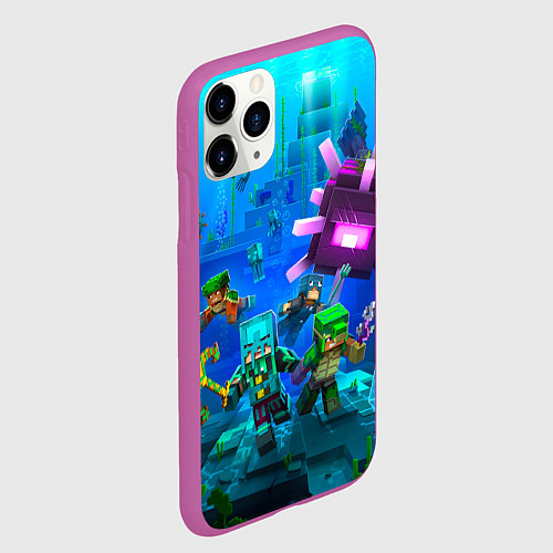 Чехол iPhone 11 Pro матовый Майнкрафт - подводный мир / 3D-Фиолетовый – фото 2
