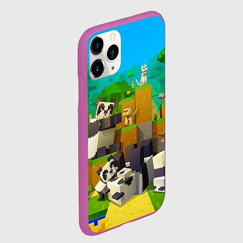 Чехол iPhone 11 Pro матовый Майнкрафт - панды / 3D-Фиолетовый – фото 2