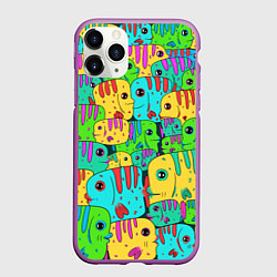 Чехол iPhone 11 Pro матовый Яркие тропические рыбки паттер, цвет: 3D-фиолетовый