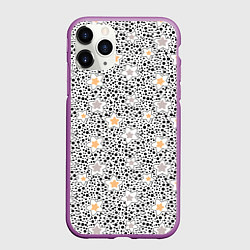 Чехол iPhone 11 Pro матовый Черно белый горошек с цветами ретро