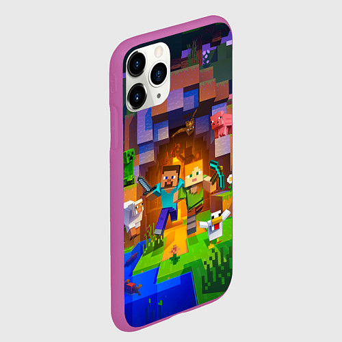 Чехол iPhone 11 Pro матовый Стив и Алекс - Майнкрафт / 3D-Фиолетовый – фото 2