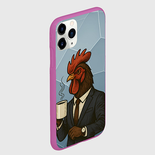 Чехол iPhone 11 Pro матовый Петух бизнесмен с кофе / 3D-Фиолетовый – фото 2