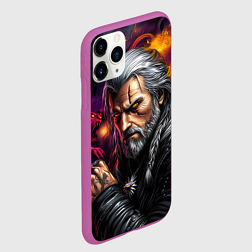 Чехол iPhone 11 Pro матовый Строгий Ведьмак / 3D-Фиолетовый – фото 2