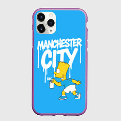 Чехол iPhone 11 Pro матовый Граффити Манчестер Сити и Барт Симпсон, цвет: 3D-фиолетовый
