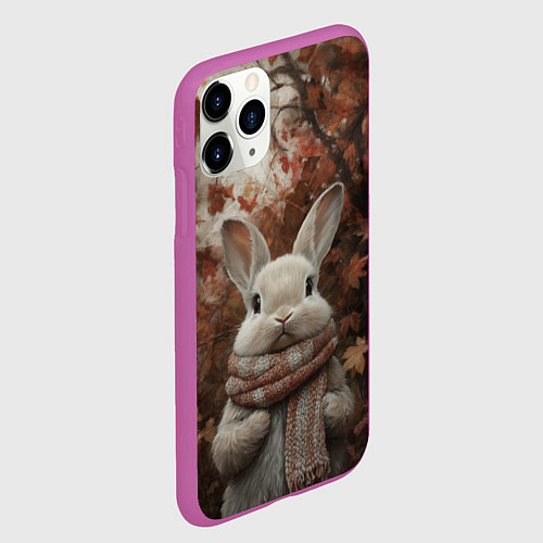 Чехол iPhone 11 Pro матовый Зайчишка в шарфе / 3D-Фиолетовый – фото 2