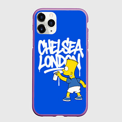 Чехол iPhone 11 Pro матовый Граффити Челси и Барт Симпсон, цвет: 3D-фиолетовый
