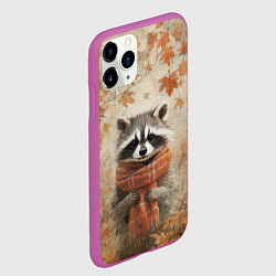 Чехол iPhone 11 Pro матовый Осенней енот в шарфе, цвет: 3D-фиолетовый — фото 2