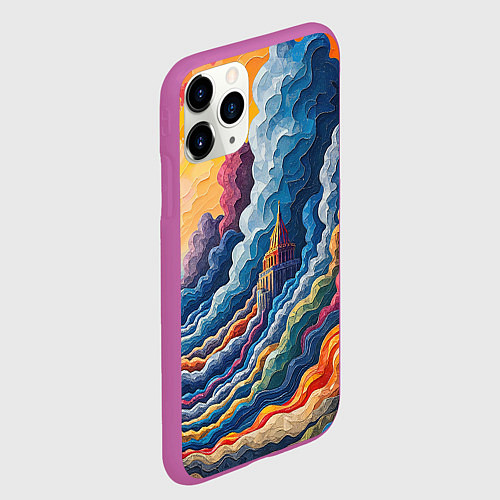 Чехол iPhone 11 Pro матовый Красочный фантастический пейзаж с замками / 3D-Фиолетовый – фото 2