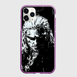 Чехол iPhone 11 Pro матовый Ведьмак черно-белый портрет, цвет: 3D-фиолетовый