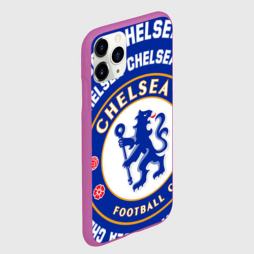 Чехол iPhone 11 Pro матовый Челси надписи по кругу и логотип / 3D-Фиолетовый – фото 2