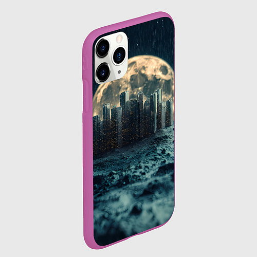 Чехол iPhone 11 Pro матовый Высотки на чужой планете / 3D-Фиолетовый – фото 2