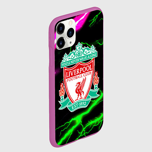 Чехол iPhone 11 Pro матовый Liverpool неоновые молнии / 3D-Фиолетовый – фото 2