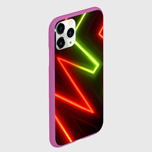 Чехол iPhone 11 Pro матовый Неоновые разноцветные кислотные линии / 3D-Фиолетовый – фото 2