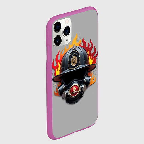 Чехол iPhone 11 Pro матовый Пожарник / 3D-Фиолетовый – фото 2