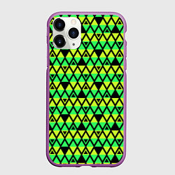 Чехол iPhone 11 Pro матовый Зеленые треугольники на черном, цвет: 3D-фиолетовый