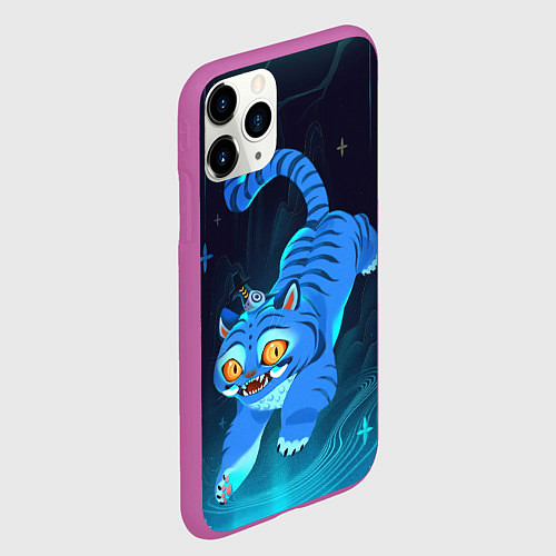 Чехол iPhone 11 Pro матовый Blue tiger and a six eyed magpie / 3D-Фиолетовый – фото 2
