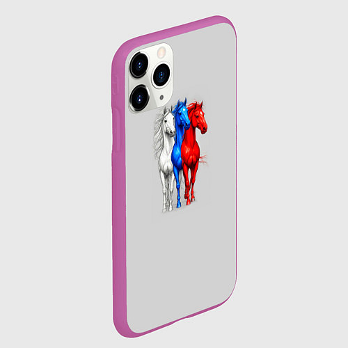 Чехол iPhone 11 Pro матовый Триколор лошади символ 2026 года / 3D-Фиолетовый – фото 2