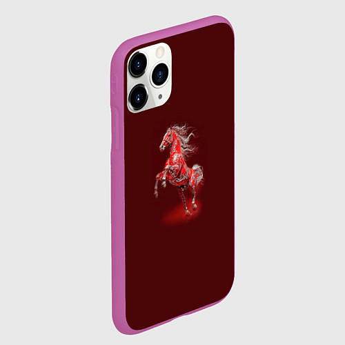 Чехол iPhone 11 Pro матовый Красная огненная лошадь символ 2026 года / 3D-Фиолетовый – фото 2