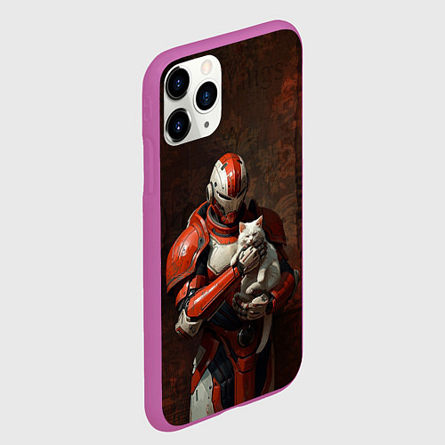 Чехол iPhone 11 Pro матовый Футуристичный воин с котом / 3D-Фиолетовый – фото 2