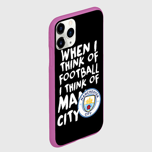 Чехол iPhone 11 Pro матовый Когда я думаю о футболе, я думаю о Манчестер Сити / 3D-Фиолетовый – фото 2